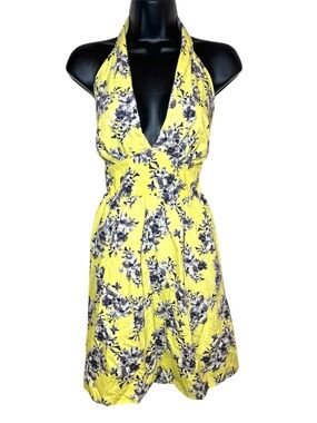 Forever 21 Contemporary Yellow Floral Halter Summer Dress